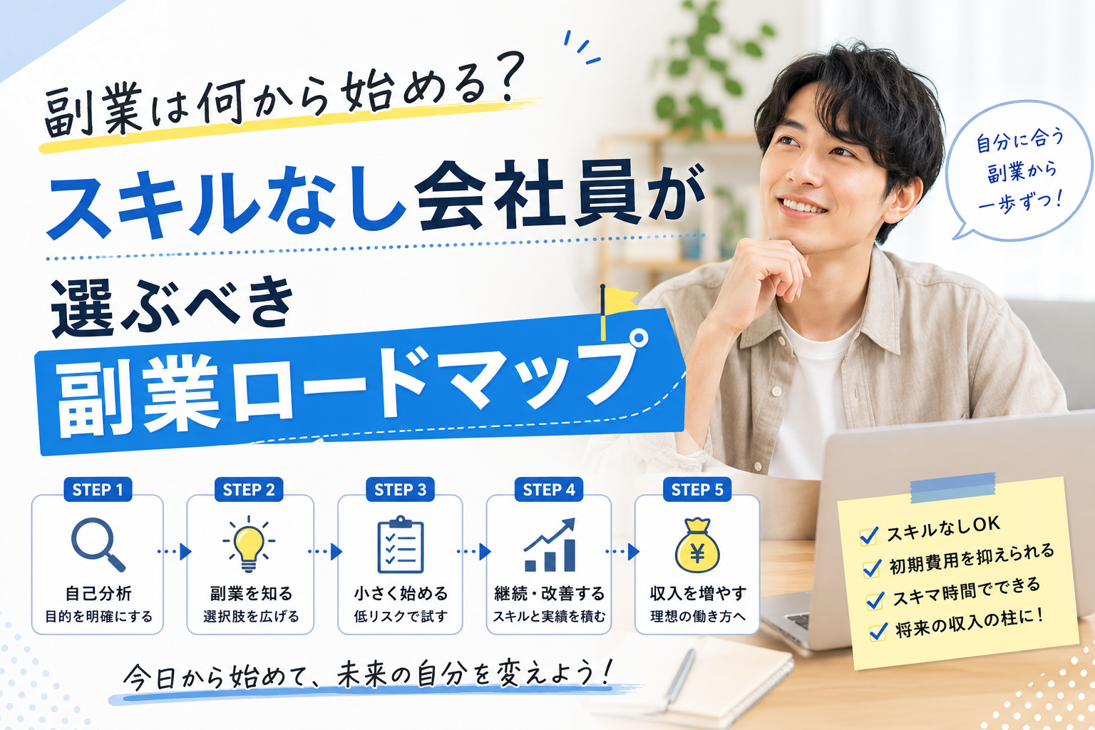 副業は何から始める？スキルなし会社員が選ぶべき副業ロードマップ